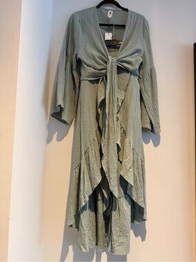 Flawless Tie-Front Sage Green Women's skirt and top set